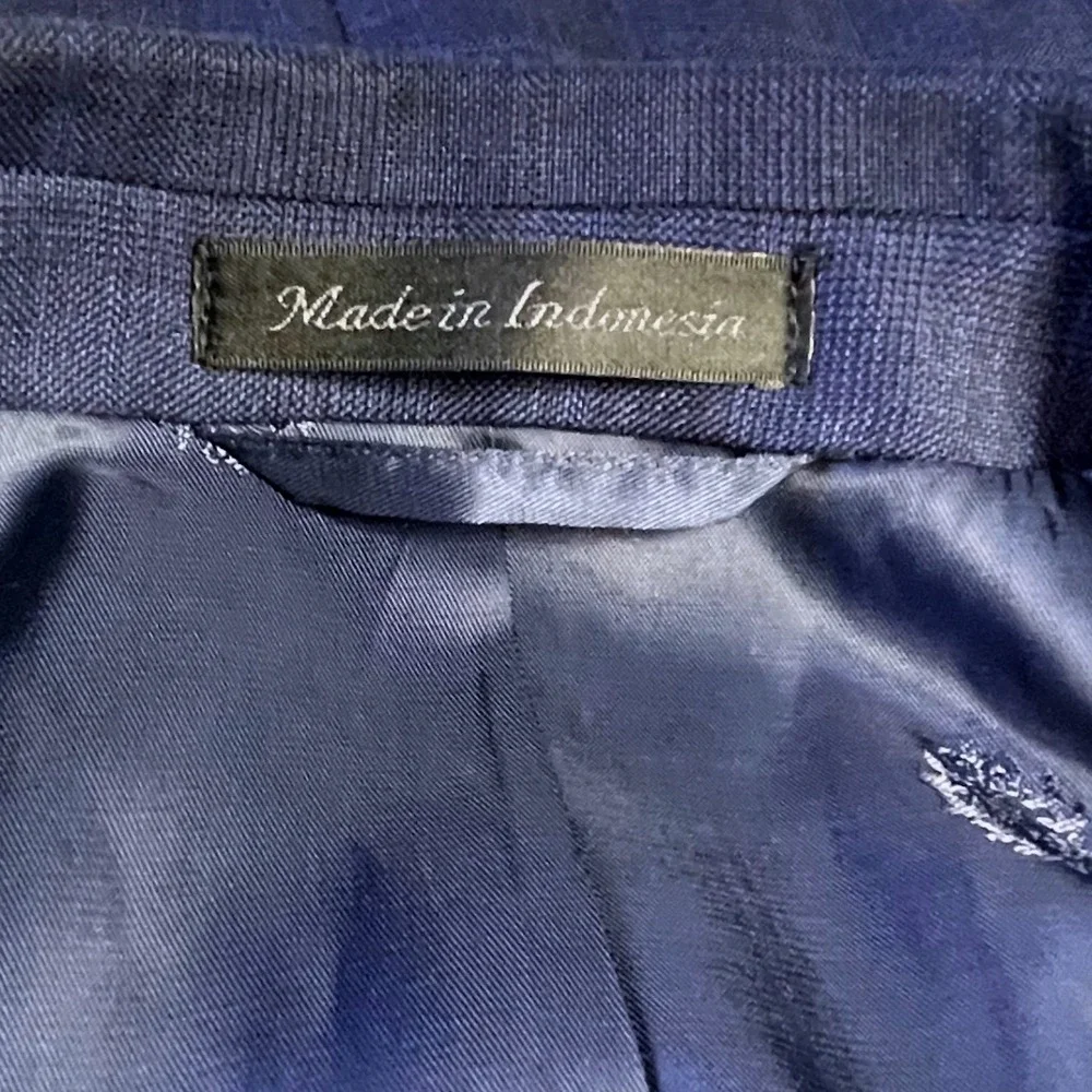 Lauren Ralph Lauren Men 46L Slim Fit Navy Blue GLEN PLAID Wool Blazer Sport Coat